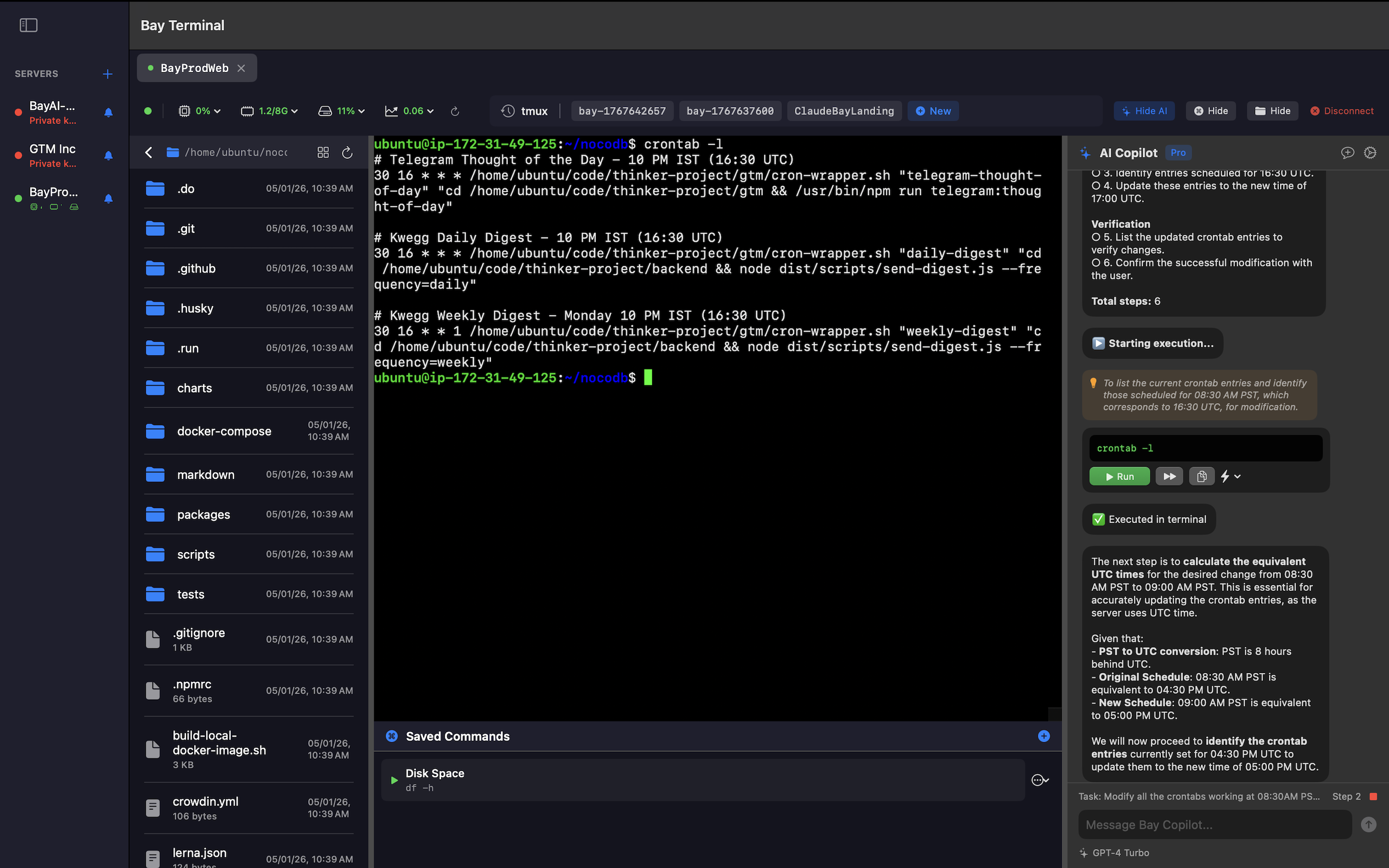 AI Copilot executing commands in visible terminal with full transparency